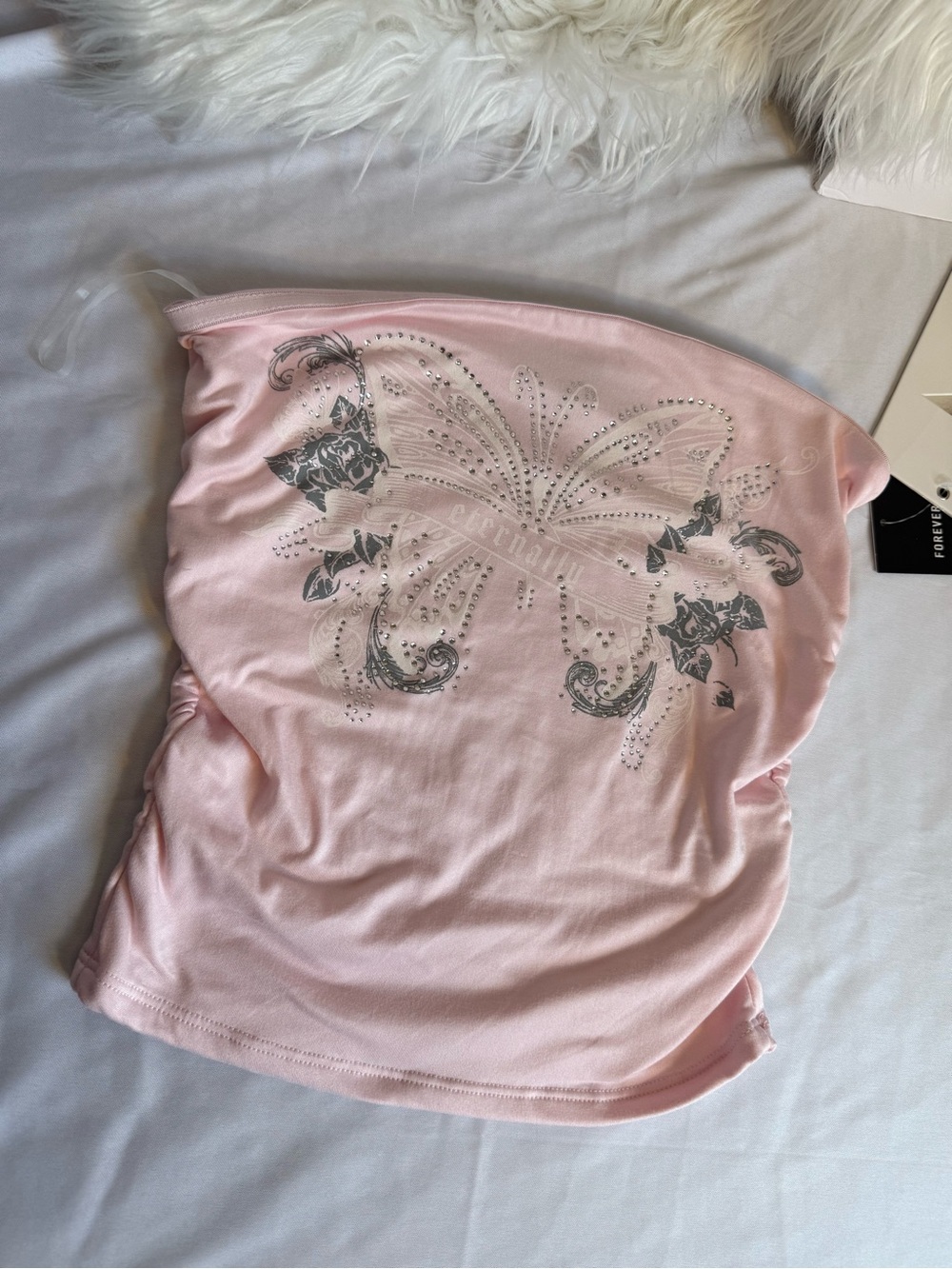 Forever 21 Light Pink Strapless Butterfly Studded Tube Top